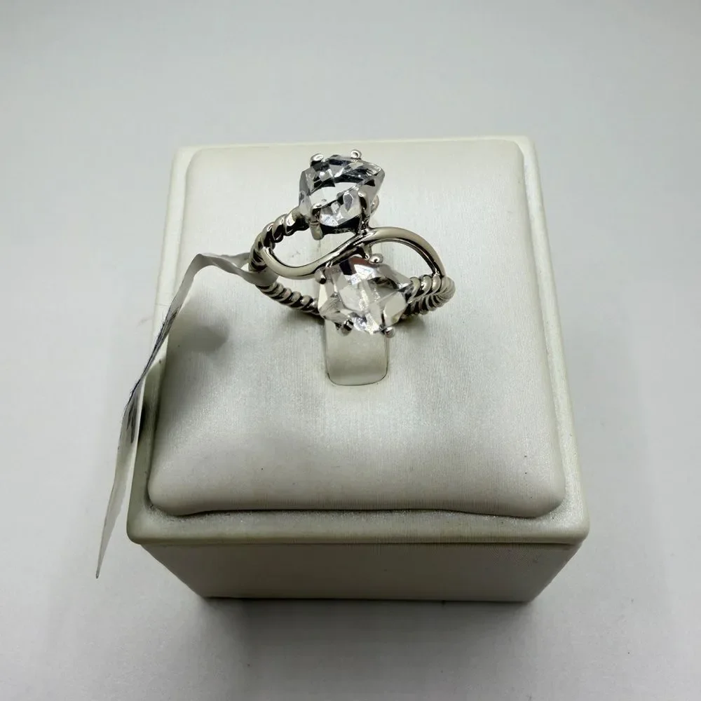 NWT‎ 8x7mm double HERKIMER diamond quartz ring w/ sterling silver rope design!